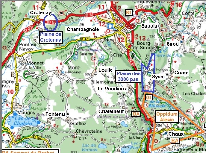 Carte du Jura - Sites des batailles