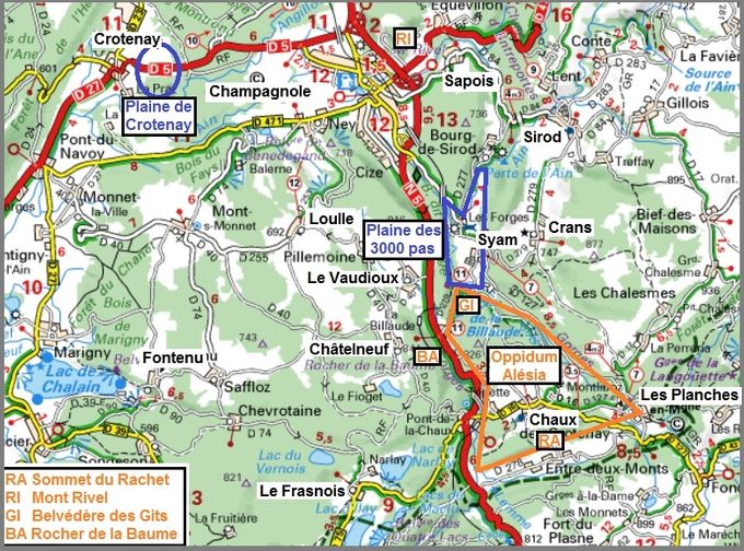 Carte du Jura - Sites des batailles