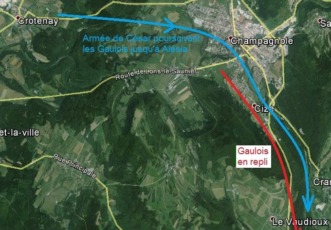 Repli des Gaulois vers l'oppidum d'Alésia, poursuivis par les Romains